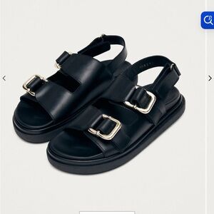 Alohas Harper Black Sandals with Gold Buckles size 39 (size 8)